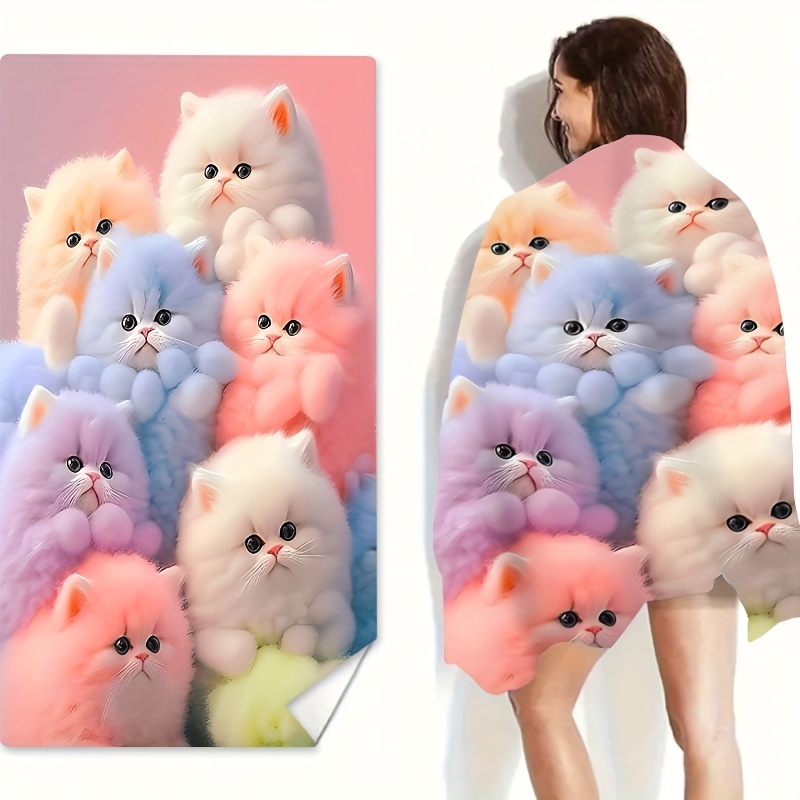 Dreamy Colorful Cat Print One Piece Beach Towel Super Absorbent Quick Drying Lightweight 250g For Beach Pool Bathroom Camping Yoga Travel Summer_voghion.com