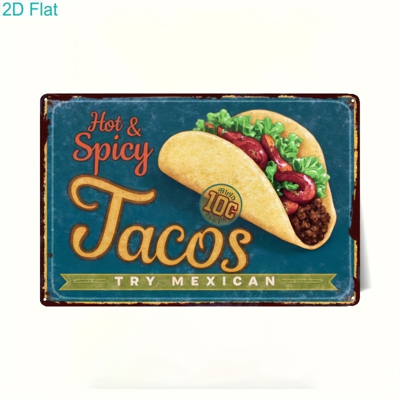 Hot & Spicy Tacos Retro Metal Sign Mexican Food Lover Kitchen Wall