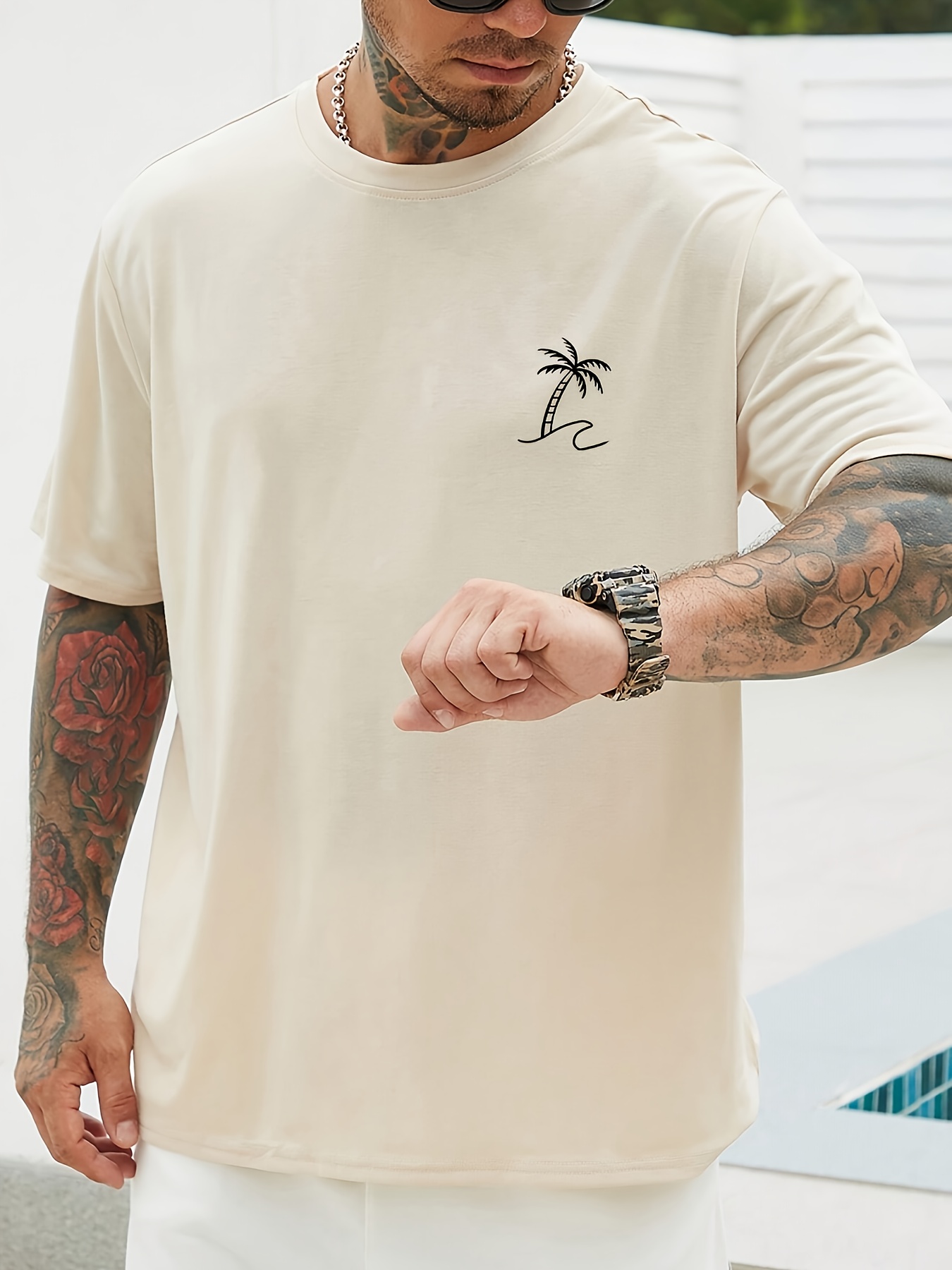 T-shirt estiva da uomo taglie forti in puro cotone, casual, comoda e dalla vestibilità ampia._voghion.com