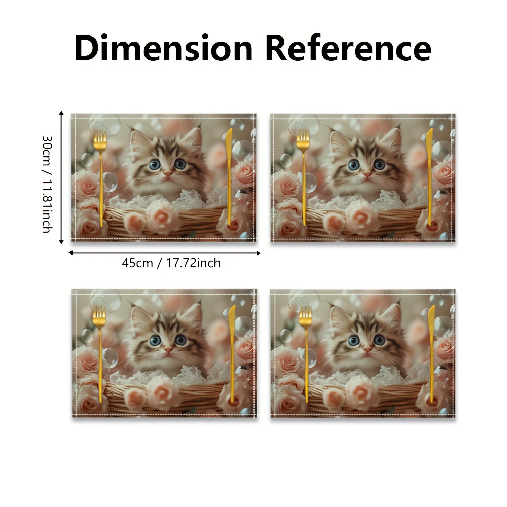Set van 4 placemats met een schattig kittenontwerp. Stevige, rechthoekige placemats, ideaal voor feestelijke maaltijden, bijeenkomsten, gebruik in de keuken en op tafel thuis._voghion.com