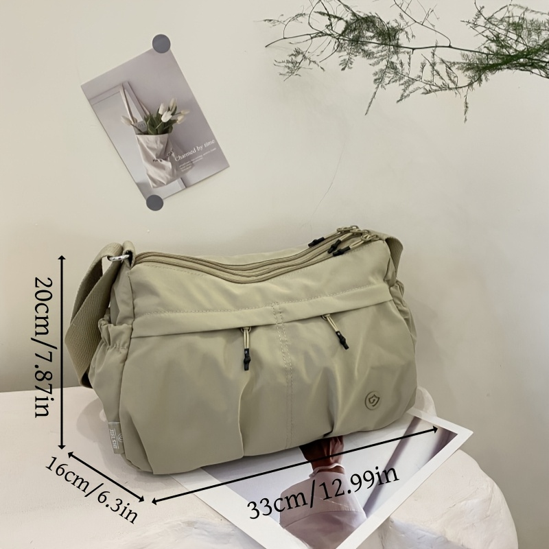 Leichte Nylon-Umhängetasche für Damen – Großes Fassungsvermögen, mehrere Fächer, verstellbarer Schultergurt, beige Tragetasche_voghion.com