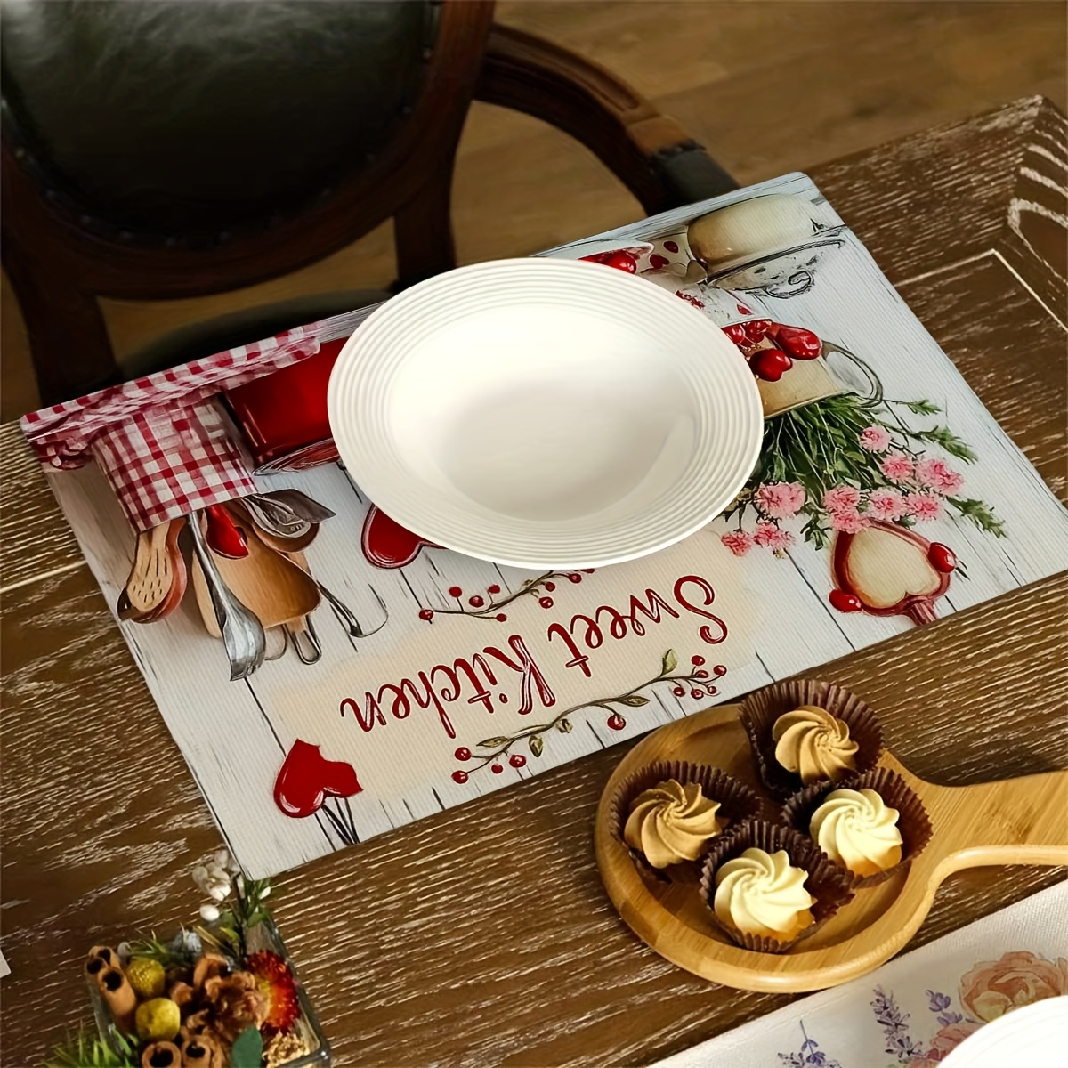 4pcs Rectangular Placemats - Thin Polyester - Early Summer Sweet Kitchen Element Placemats, Vibrant, Heat-Resistant And Easy To Clean, 30.48x45.72 Cm_voghion.com