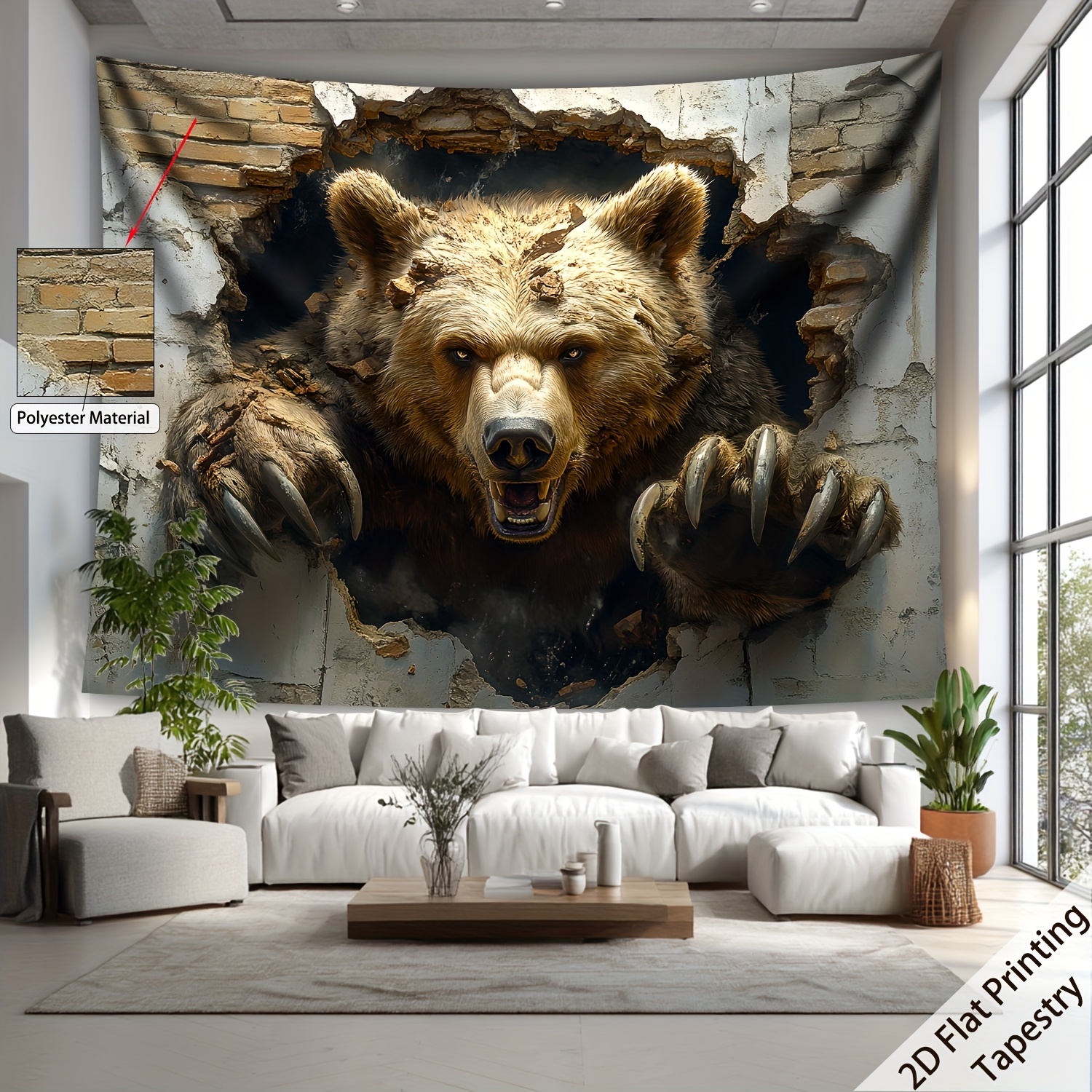 Large Sized HD Printed 2D Flat Wild Bear Wall Tapestry Oversized Polyester Decor Tapestry For Living Room Bedroom Office Party_voghion.com