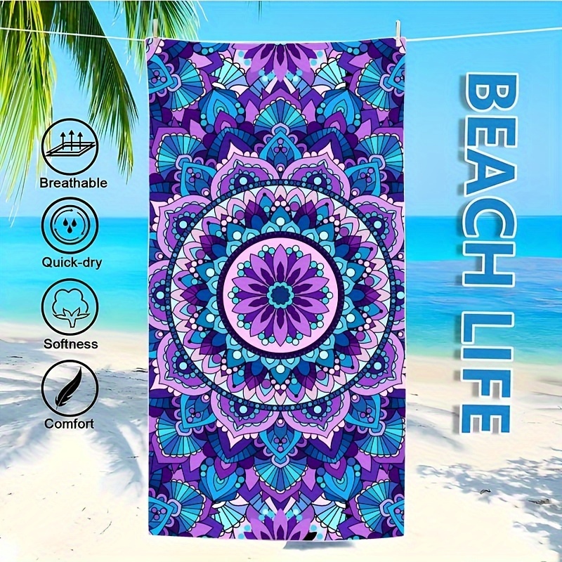 Serviette de plage en microfibre anti-sable à motif mandala (1 pièce) - Douce, absorbante et à séchage rapide - Idéale pour la natation, le camping et le bain_voghion.com