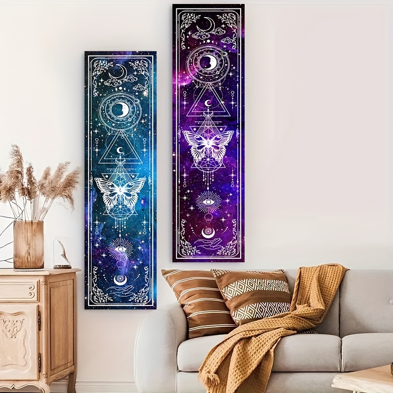 Blue & Purple Butterfly Tapestry - Sun And Moon Vertical Wall Hanging For Living Room, Bedroom, Office Decor | Gothic Witchy Aesthetic Home Decoration_voghion.com