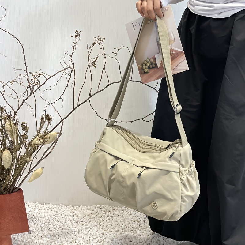 Leichte Nylon-Umhängetasche für Damen – Großes Fassungsvermögen, mehrere Fächer, verstellbarer Schultergurt, beige Tragetasche_voghion.com