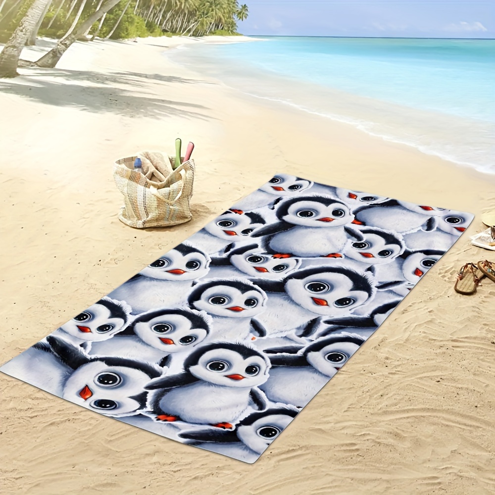 Cartoon Penguin Microfiber Beach Towel, Quick Dry Pool Bath Towel Oversized Lightweight Compact SandFree Travel Towel For Swimming Camping Adult Women_voghion.com