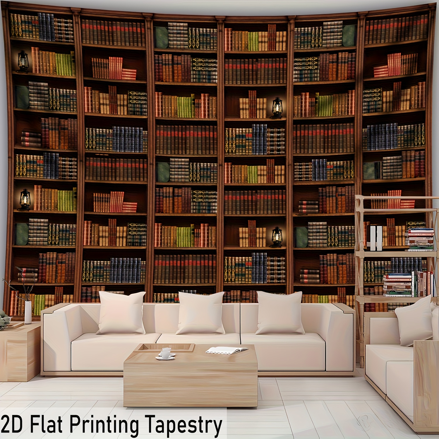 Arazzo da parete extra large in poliestere con motivo "Libreria della Conoscenza", ideale per soggiorno, camera da letto, ufficio e feste, con clip di fissaggio incluse._voghion.com