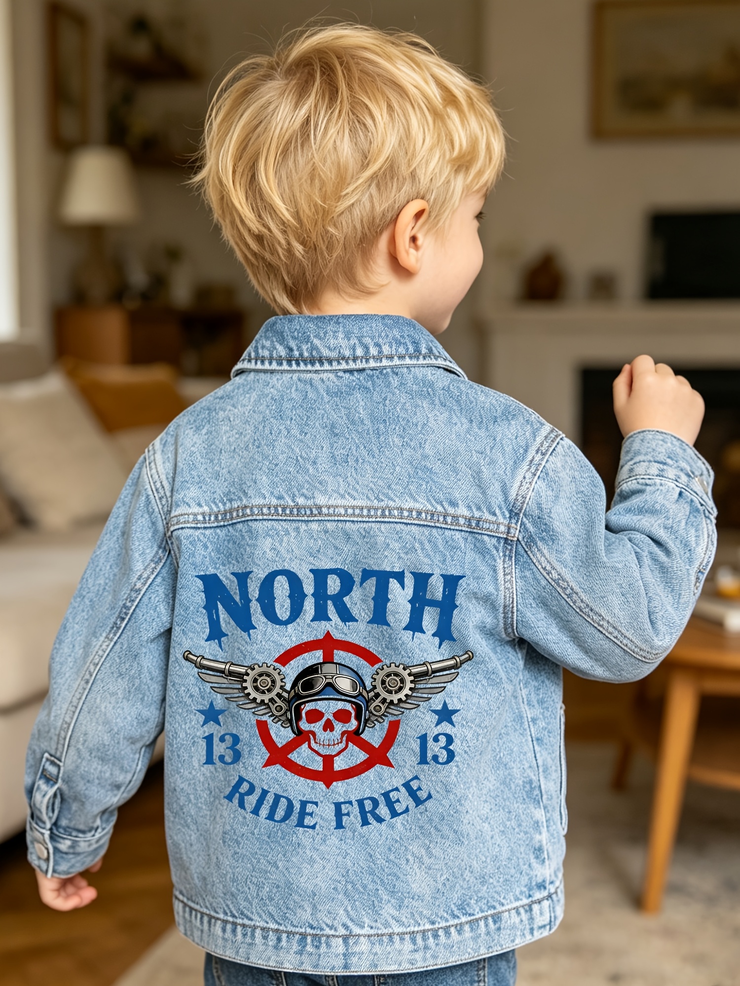 North Ride Free 13 Spijkerjas met ritssluiting voor jongens met symbolisch embleem, geschikt voor jongens van 14 jaar en jonger, voor alle seizoenen, casual spijkerjas met zakken._voghion.com