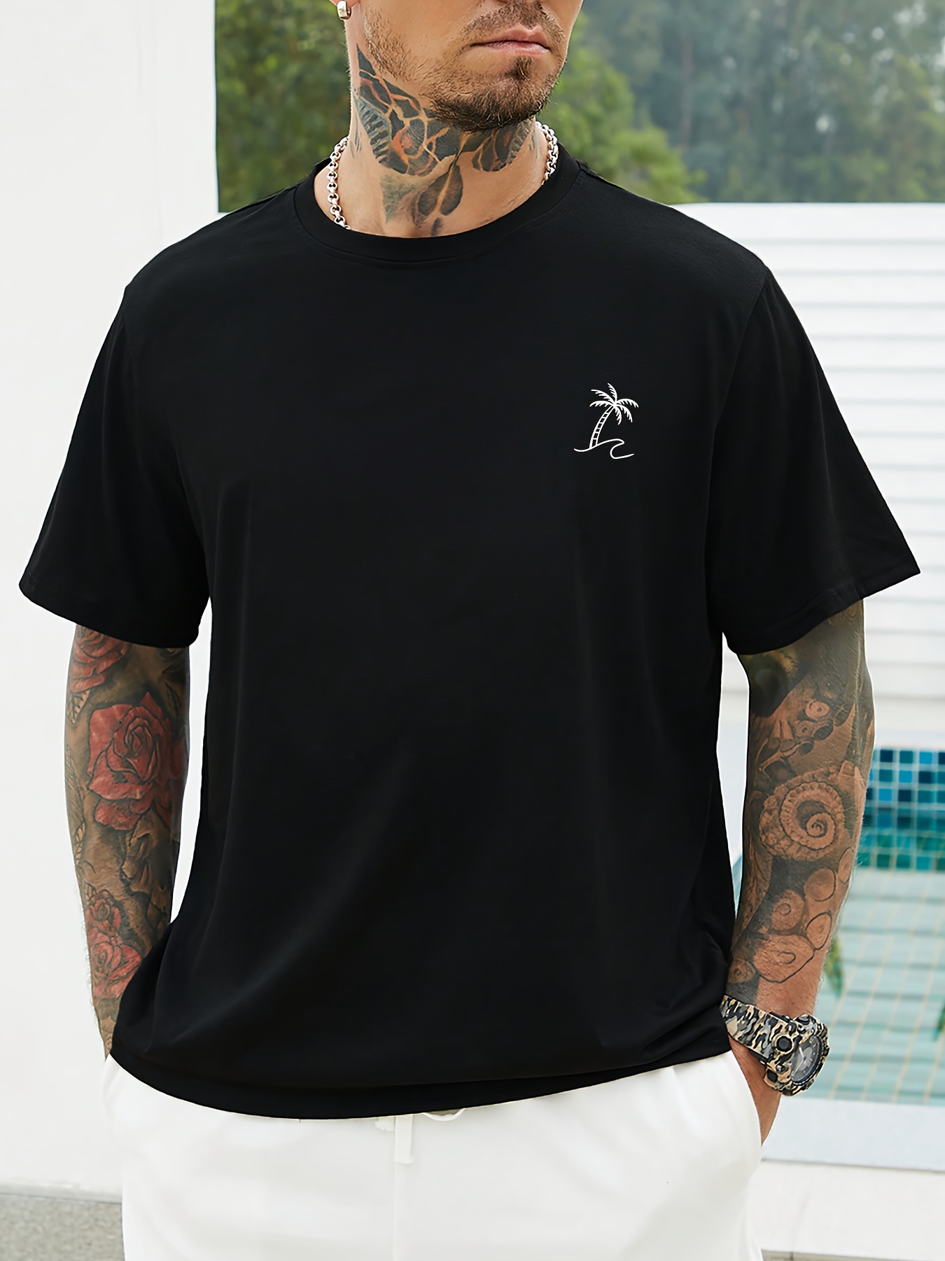 T-shirt estiva da uomo taglie forti in puro cotone, casual, comoda e dalla vestibilità ampia._voghion.com