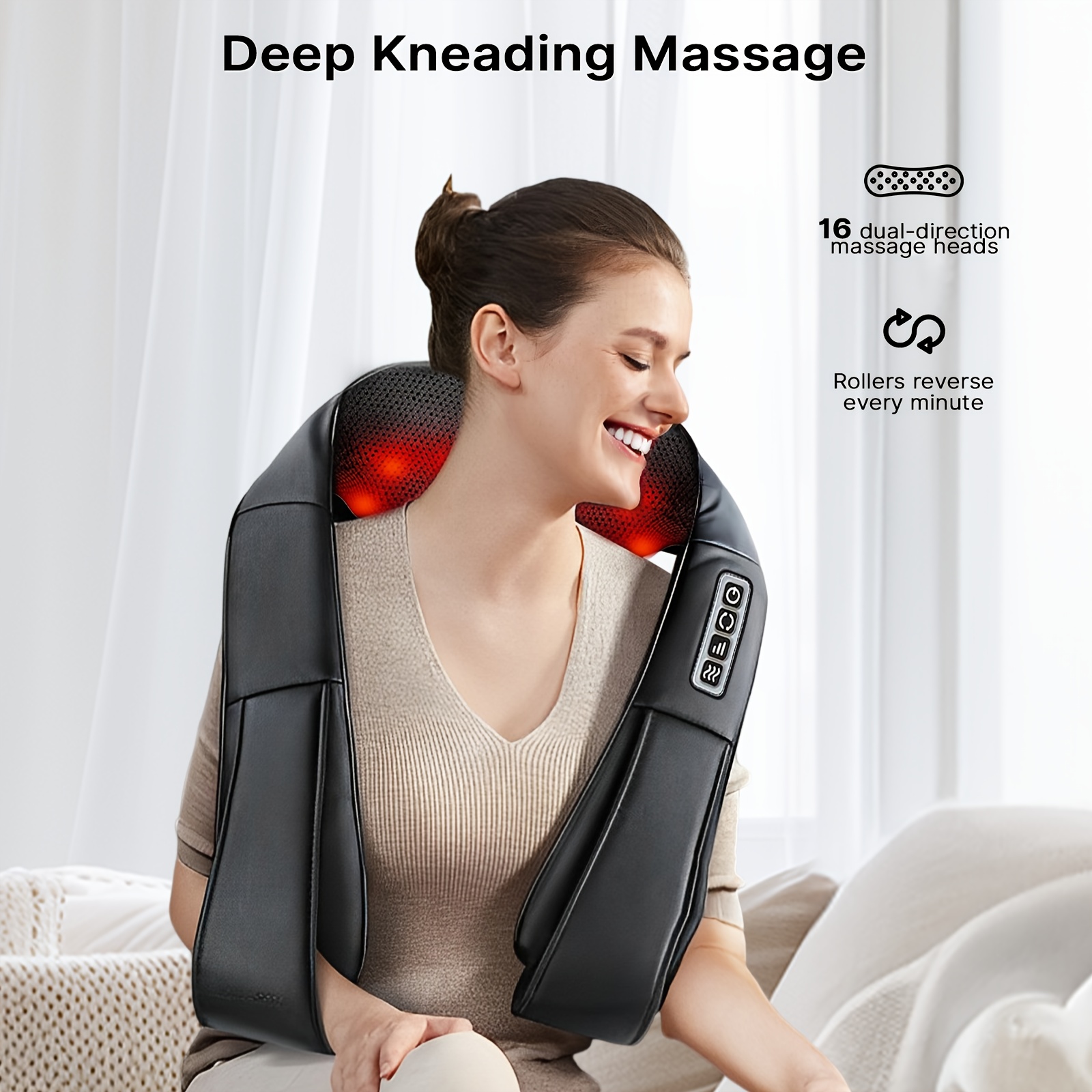 Electric 4D Shiatsu Back Neck Massager With Heat Deep Kneading Pillow For Body Muscle Use At Home Office Car Best Gifts_voghion.com