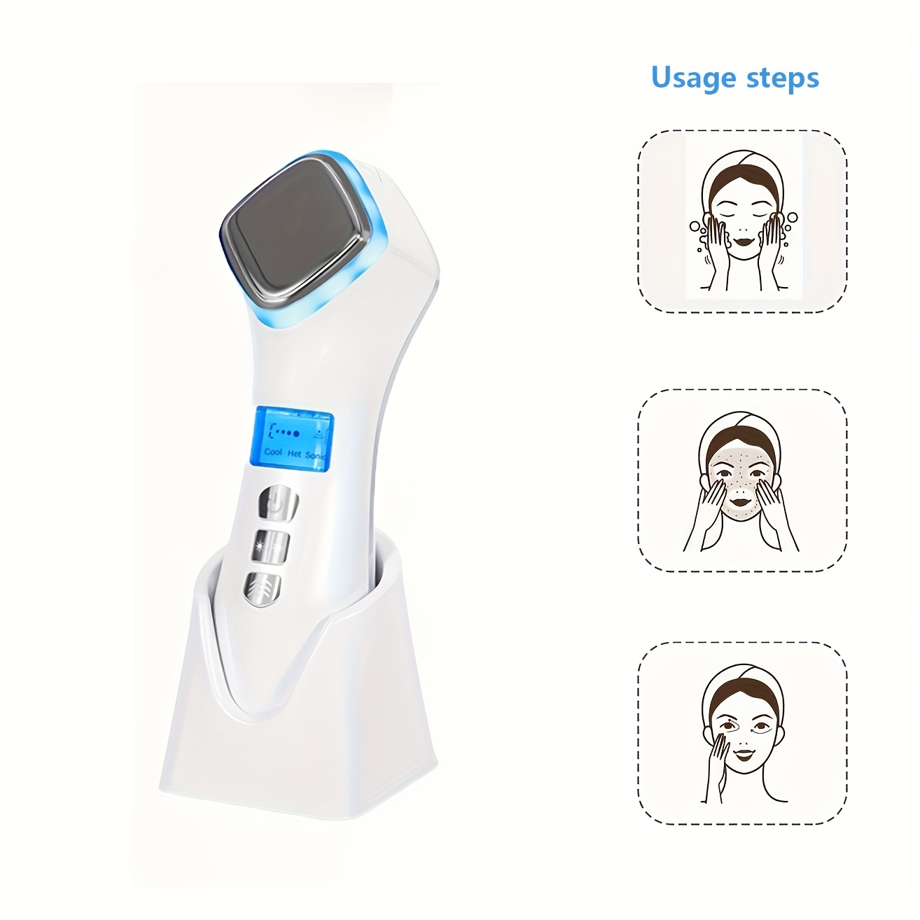 [Rechargeable Massager] Rechargeable Hot Cold Massager Portable LED Display Cleansing And Massaging With USB Charging,_voghion.com