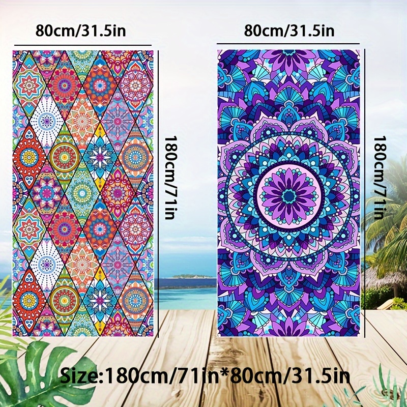 2 Piece Set Purple Mandala Design Sand Resistant Microfiber Beach Towels Soft Absorbent Quick Drying Ideal For Swimming Camping Bathing_voghion.com