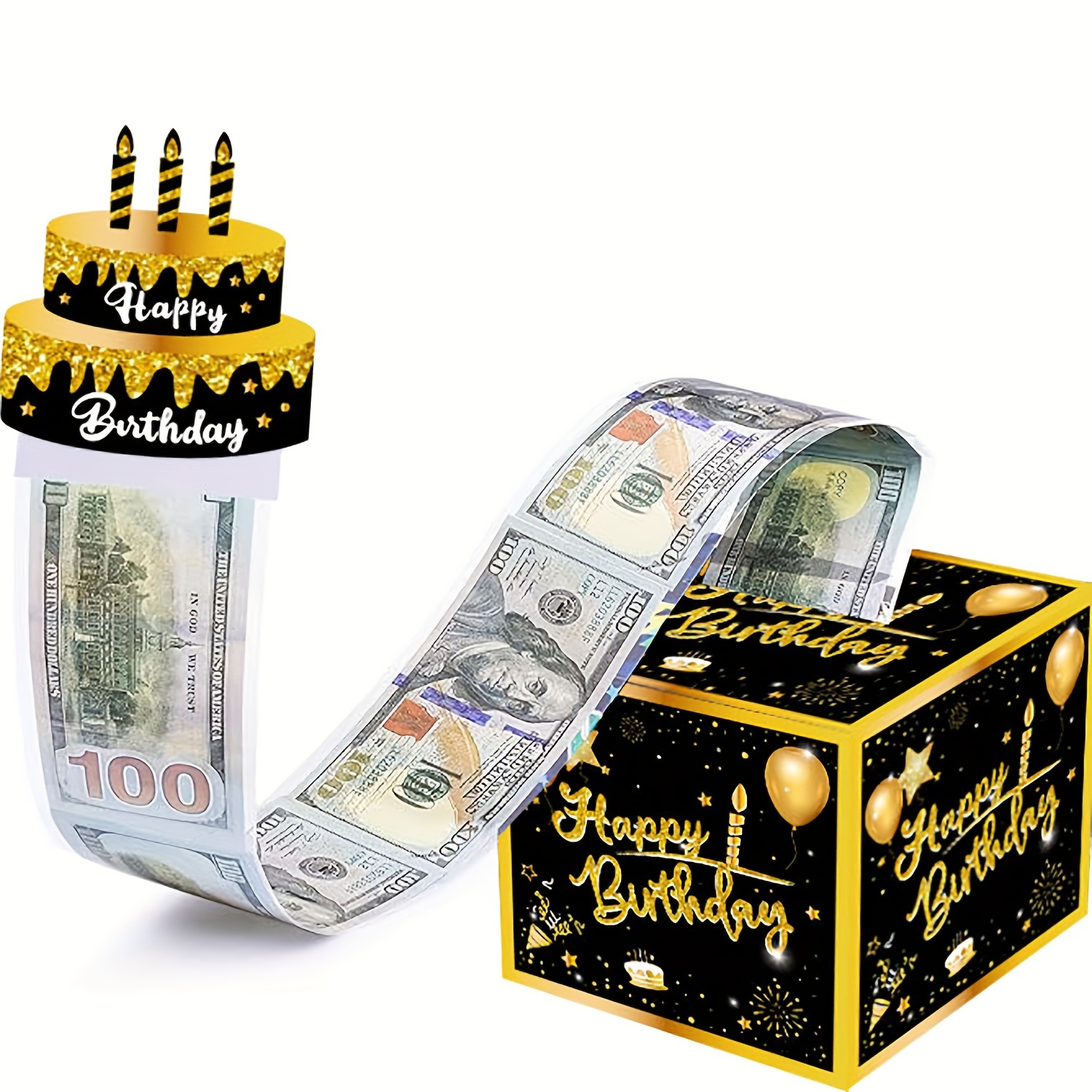 生日主题现金箱快乐生日贺卡和50个透明袋惊喜现金箱现金箱现金适合庆祝生日活动万圣节感恩节圣诞节