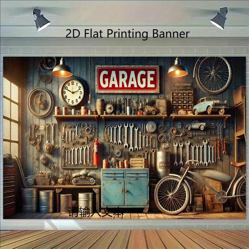 1pc 2D Flat Tapestry Banner 243.84X182.88cm Cluttered Garage Wall Party Banner For Wedding Birthday Festive Celebration Backdrop Home Room Wall Decor_voghion.com