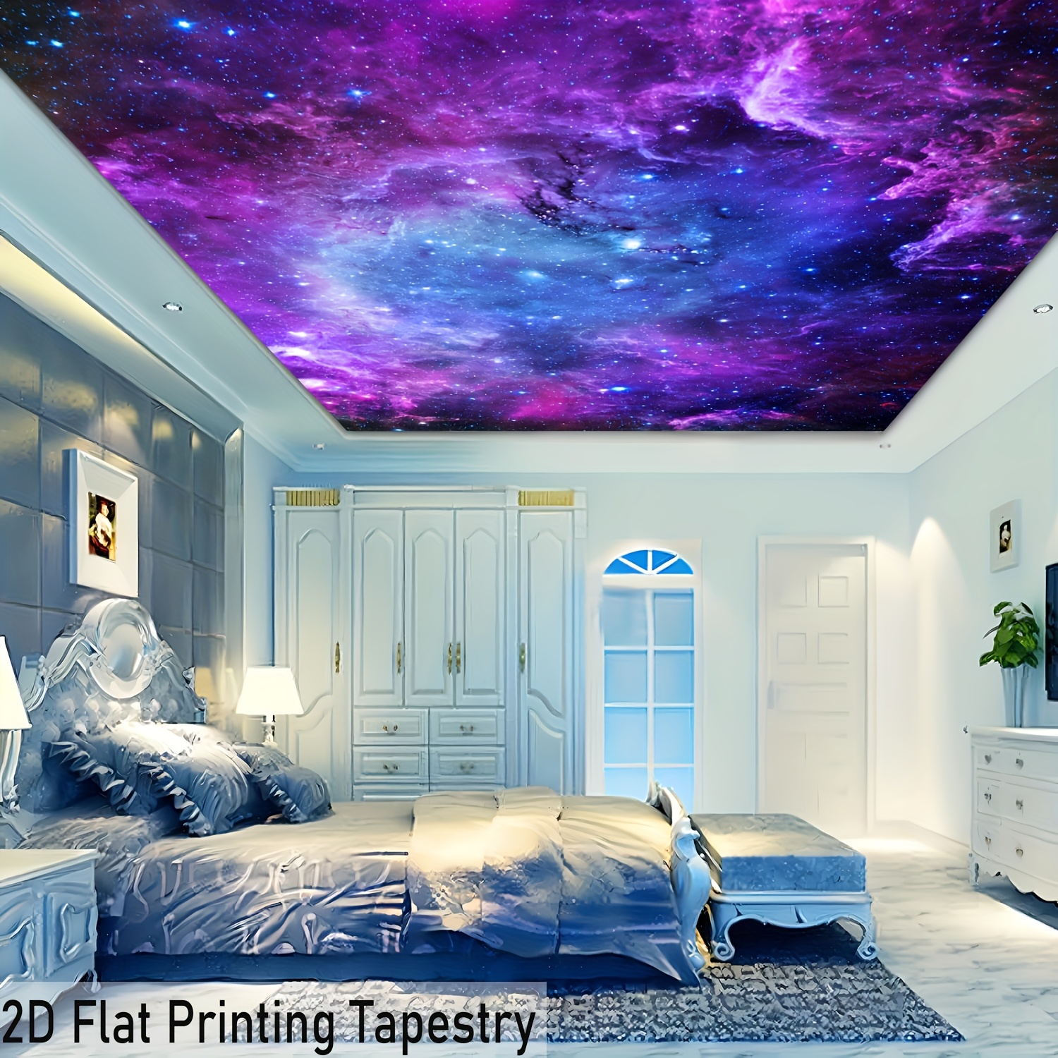 1pc Ultra Large Size Dreamy Starry Sky Landscape Wall Hanging Tapestry For Living Room Bedroom Office Party Ceiling Decoration With Free Hanging Clips_voghion.com