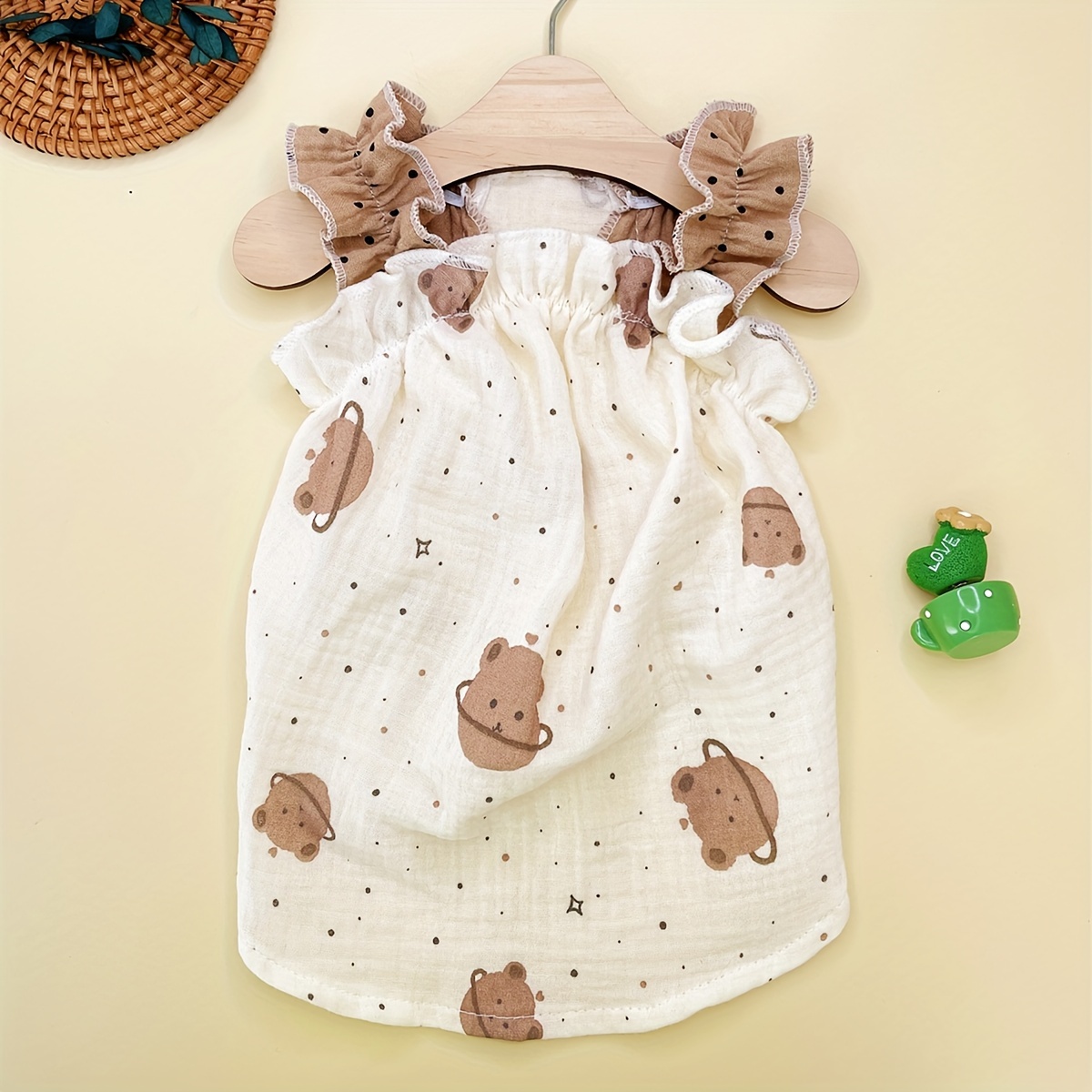 Prinzessinnen-Top mit Rüschen und kosmischem Bärenmuster, Puppenkleid, 1 Stück, für Zuhause und Freizeit_voghion.com