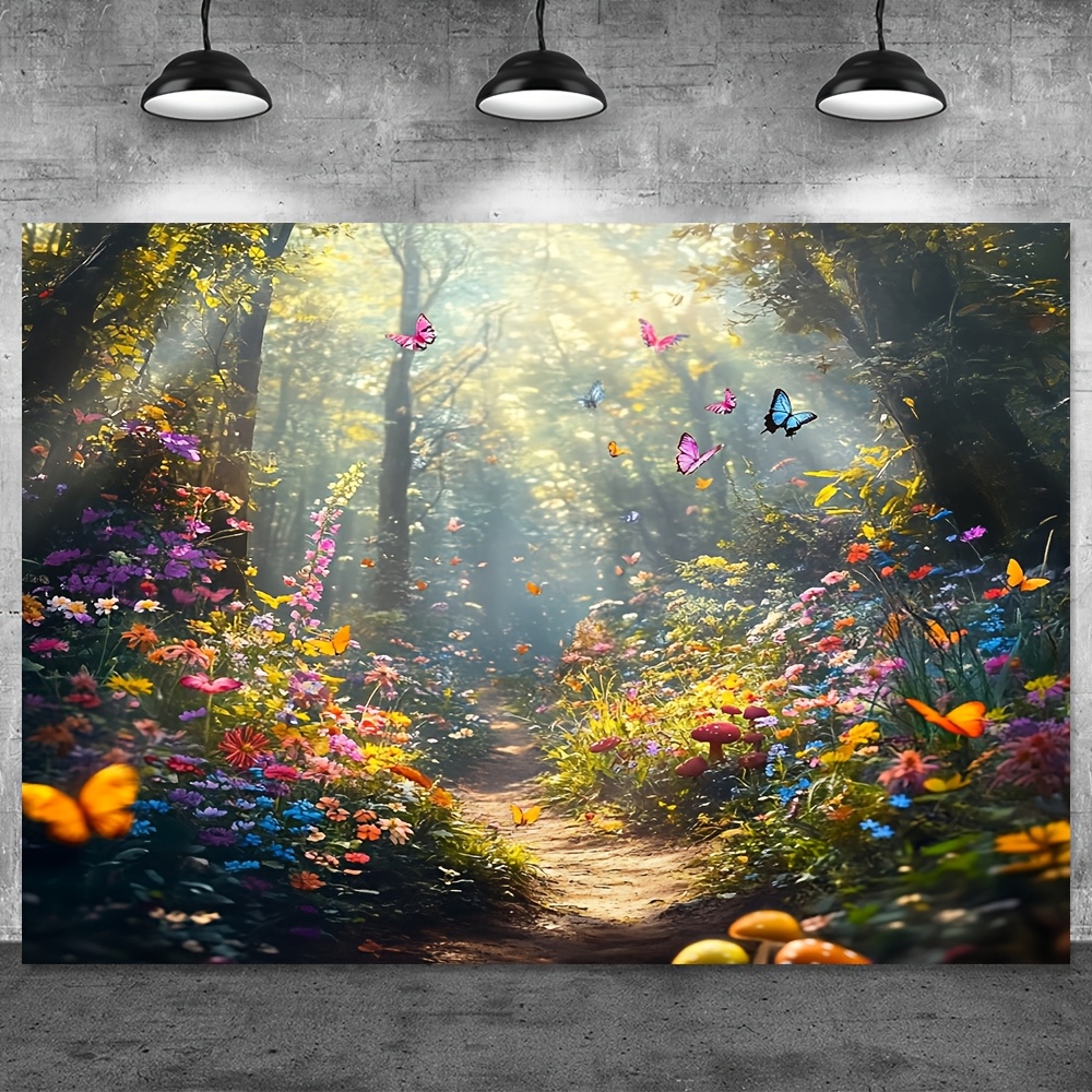 Großer Wandteppich „Verzauberter Wald und Schmetterling“, 1-teilig, strapazierfähiges Polyester, mit praktischen Aufhängelöchern, märchenhafte Szene, Dekoration für alle Jahreszeiten und Feste_voghion.com