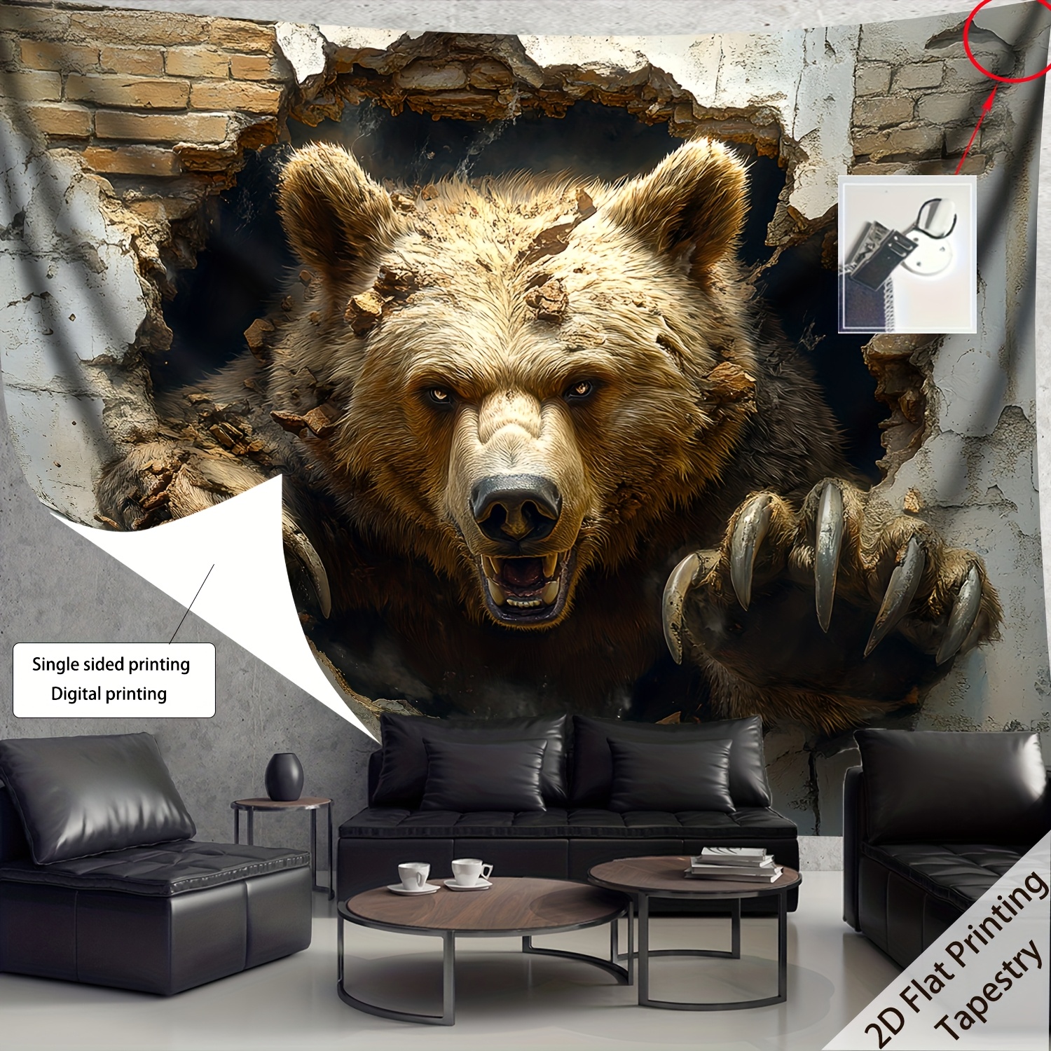 Large Sized HD Printed 2D Flat Wild Bear Wall Tapestry Oversized Polyester Decor Tapestry For Living Room Bedroom Office Party_voghion.com