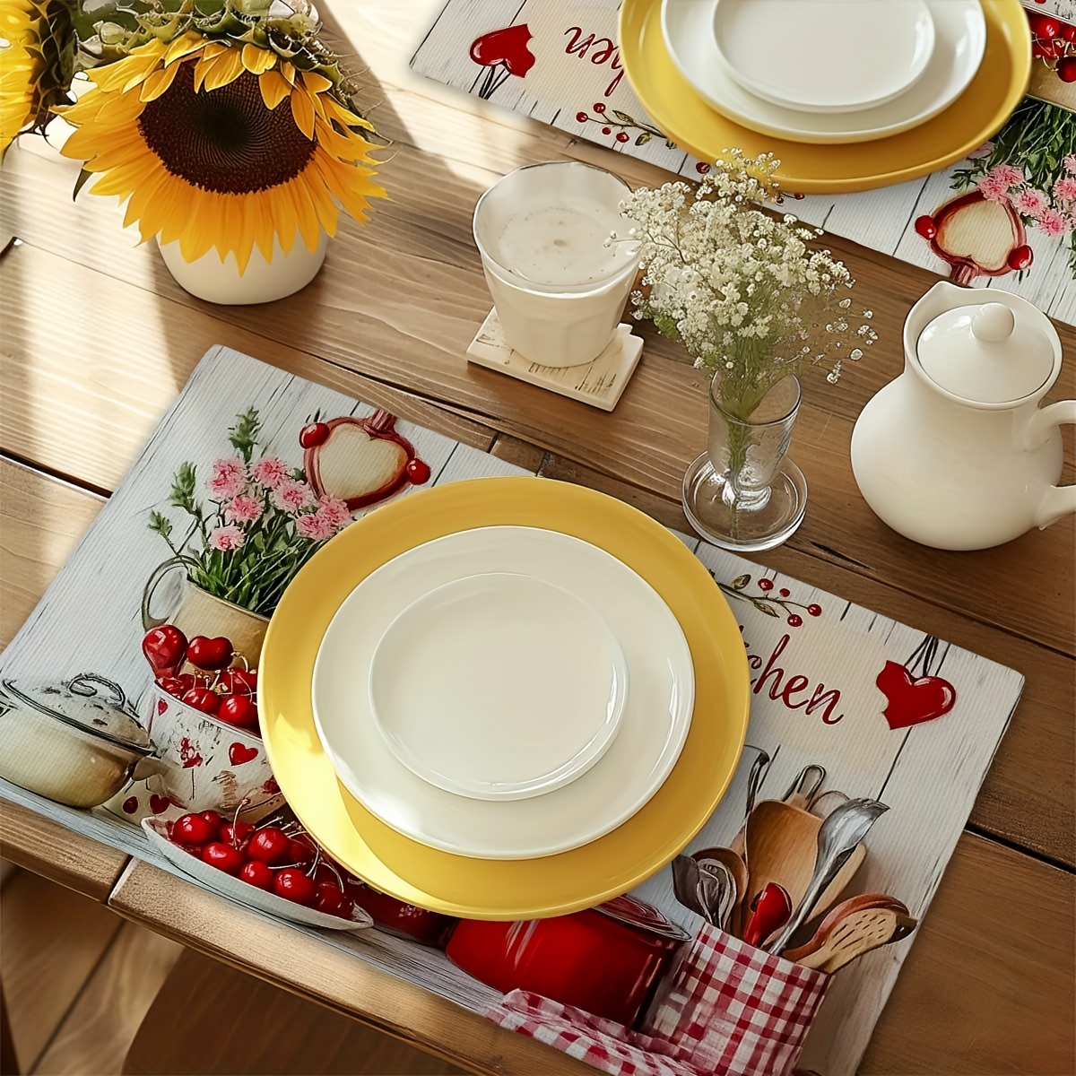 4pcs Rectangular Placemats - Thin Polyester - Early Summer Sweet Kitchen Element Placemats, Vibrant, Heat-Resistant And Easy To Clean, 30.48x45.72 Cm_voghion.com