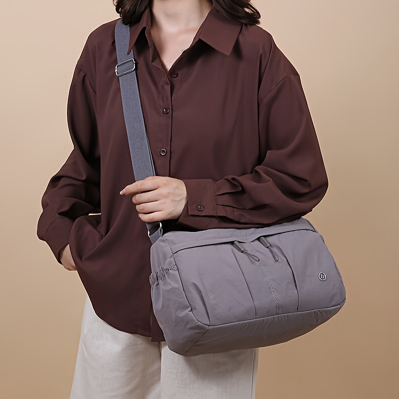 Minimalist Solid Color Casual Shoulder Bag Water Resistant Nylon Crossbody Purse Multi Compartment Adjustable Strap Ladies Daily Walking Office Handbag_voghion.com