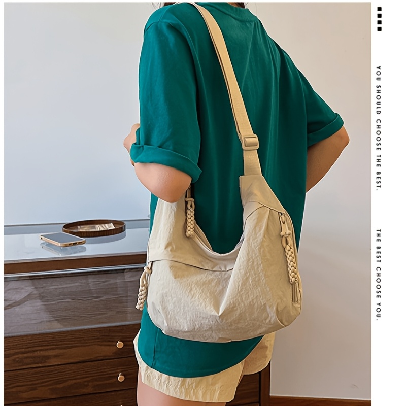 Borsa a tracolla da donna in tela intrecciata con nappine, tracolla larga regolabile, grande capacità, ideale per tutti i giorni, casual, da portare a spalla o a tracolla._voghion.com
