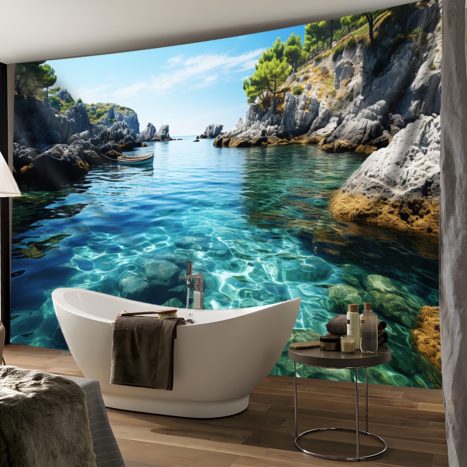 Ultra Large Sea Mountains Blue Sky Landscape Wall Hanging Tapestry 1pc Polyester Decor For Living Room Bedroom Live Background With Free Hanging Clips_voghion.com