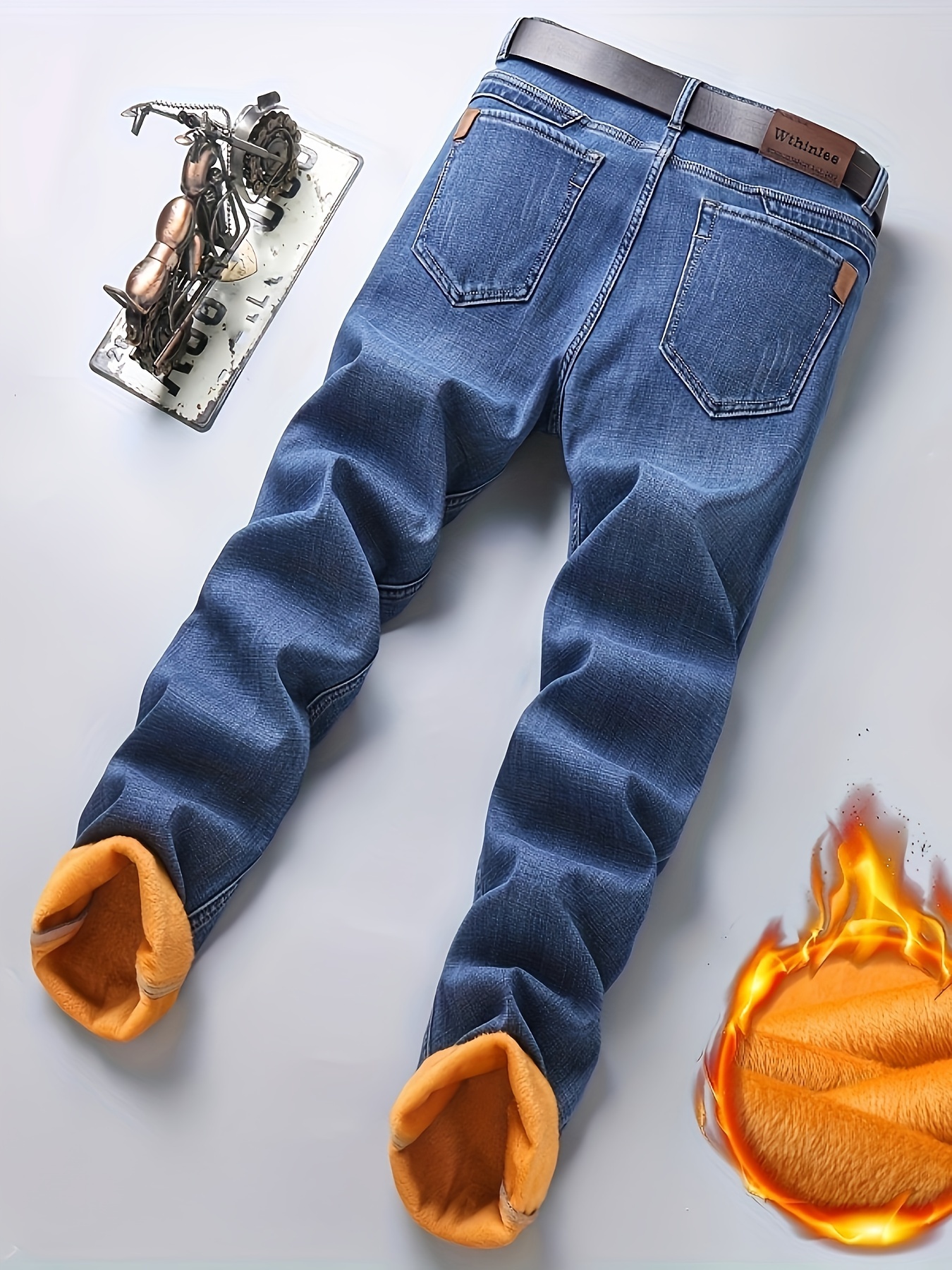 New Autumn And Winter Velvet Thickened Warm Men's Jeans Straight High Waist Trousers Without Belt, Men's Jeans, Regular Version, Men's Plus Size Jeans_voghion.com