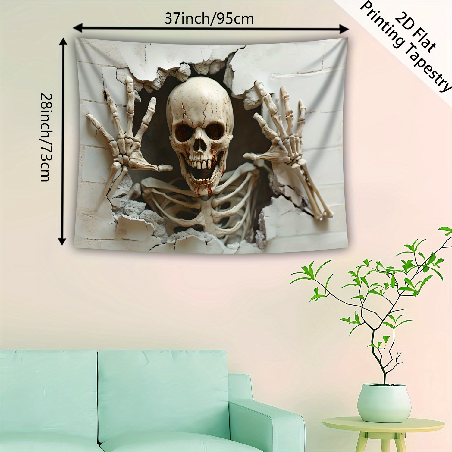 Übergroßes Halloween-Skelett-Wandbild – HD-Digitaldruck – Riesiger Wandteppich – Polyester – Heimdekoration – Inkl. Aufhängeclips, 2D-Flachdruck_voghion.com
