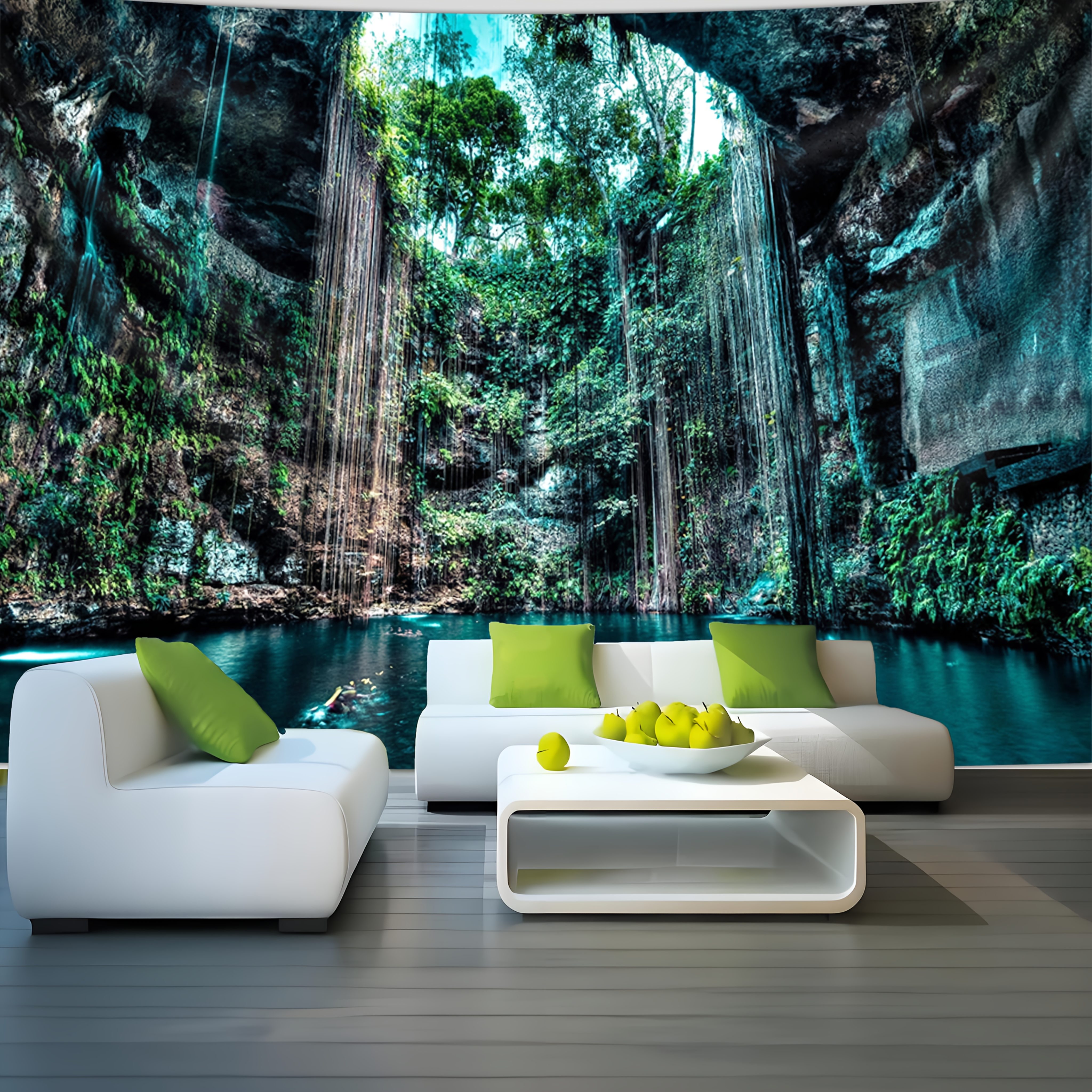 Ultra Large Size Cave Natural Swimming Pool Scenery Photo Background Wall Tapestry-Large Size Decorative Hanging Cloth Holiday Gift Party Decoration_voghion.com