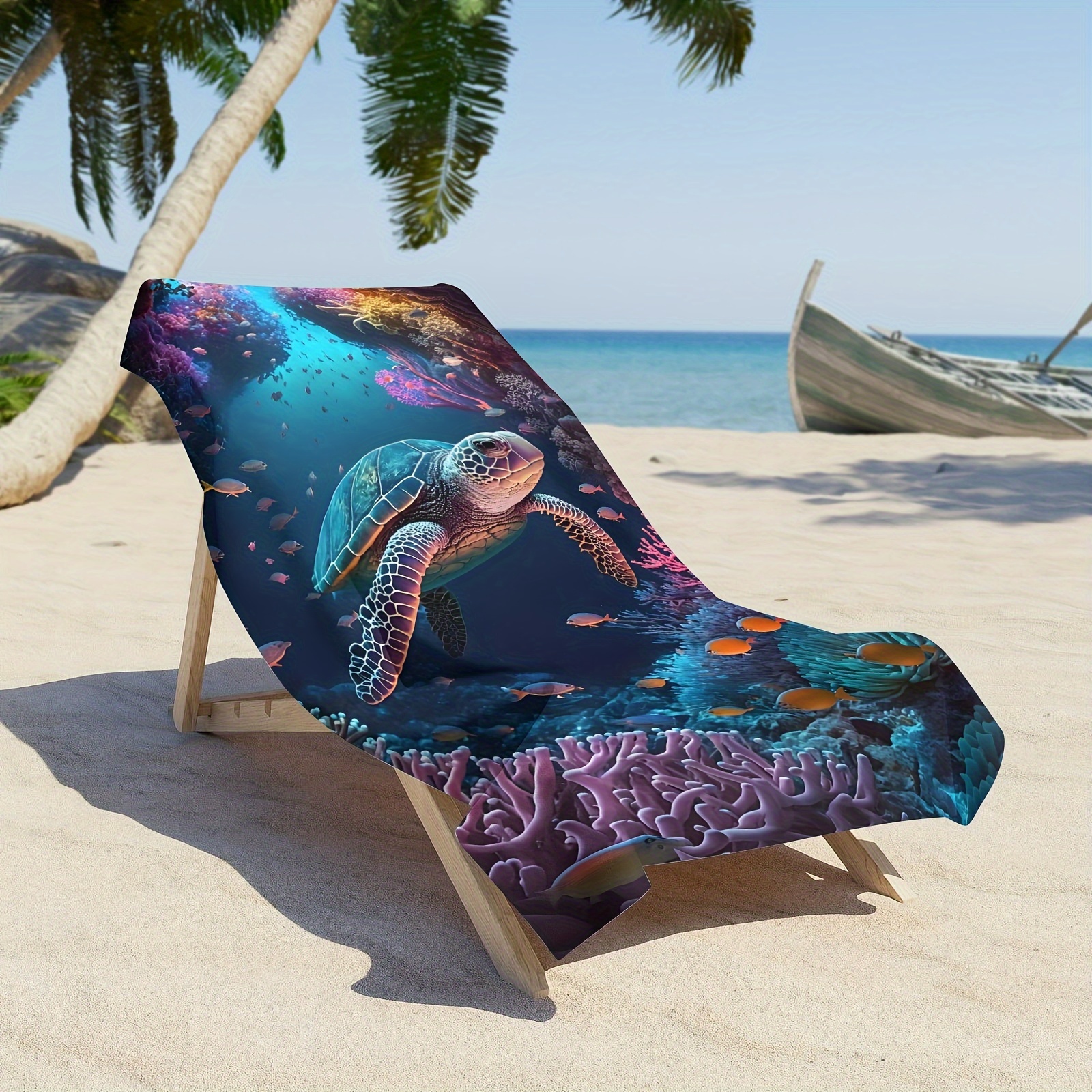 1pc Sea Turtle Printed Quick Drying Absorbent Microfiber Beach Towel Soft Beach Blanket For Outdoor Travel Camping Swimming Yoga Beach Essentials_voghion.com