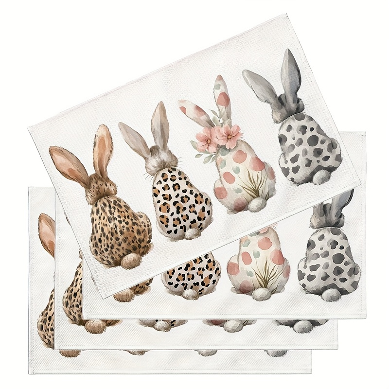 4pcs Placemat Clip Art Featuring Easter Bunnies In Placemats 30.48x45.72 Cm Table Mats For Party Kitchen Dining Decoration JJ0101CDJ146_voghion.com