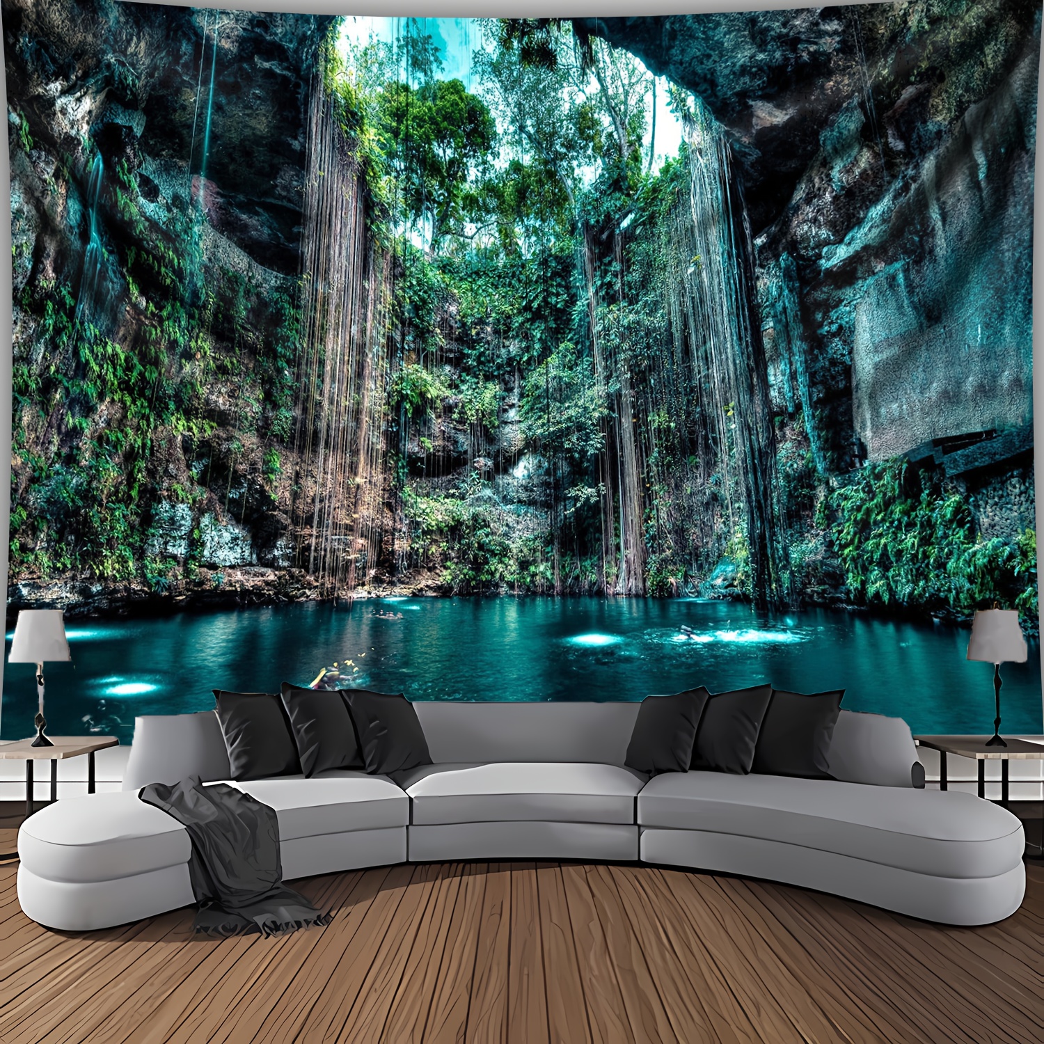 Ultra Large Size Cave Natural Swimming Pool Scenery Photo Background Wall Tapestry-Large Size Decorative Hanging Cloth Holiday Gift Party Decoration_voghion.com