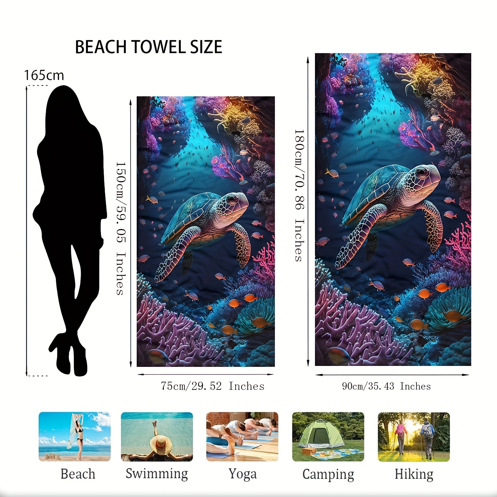 1pc Sea Turtle Printed Quick Drying Absorbent Microfiber Beach Towel Soft Beach Blanket For Outdoor Travel Camping Swimming Yoga Beach Essentials_voghion.com
