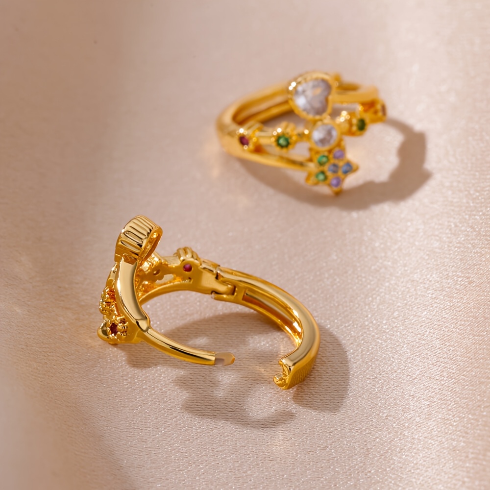 1 paire de mini boucles d'oreilles créoles ornées de fleurs et de cœurs en zircone synthétique colorée, bijoux de mode exquis._voghion.com