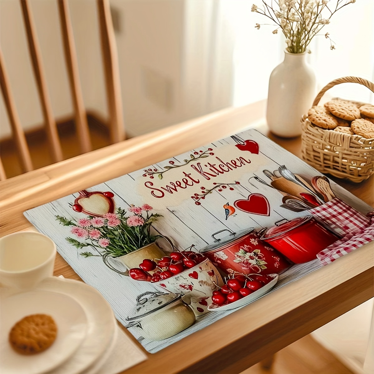 4pcs Rectangular Placemats - Thin Polyester - Early Summer Sweet Kitchen Element Placemats, Vibrant, Heat-Resistant And Easy To Clean, 30.48x45.72 Cm_voghion.com