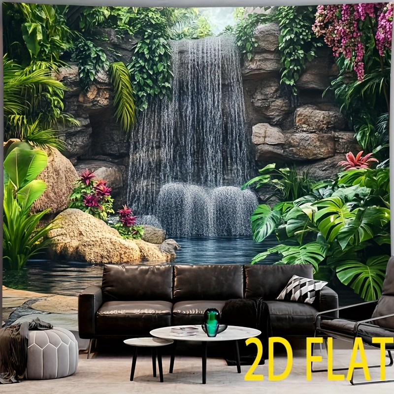 Lush Garden Waterfall Design 2D Flat Polyester Tapestry 1pc Versatile Party Decoration No Electricity Required For Living Room Bedroom Office Outdoor_voghion.com