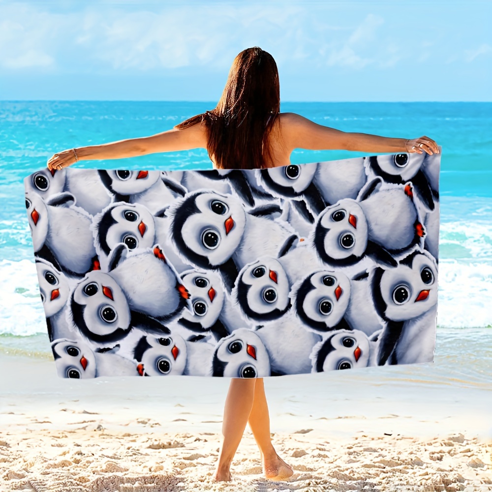 Cartoon Penguin Microfiber Beach Towel, Quick Dry Pool Bath Towel Oversized Lightweight Compact SandFree Travel Towel For Swimming Camping Adult Women_voghion.com
