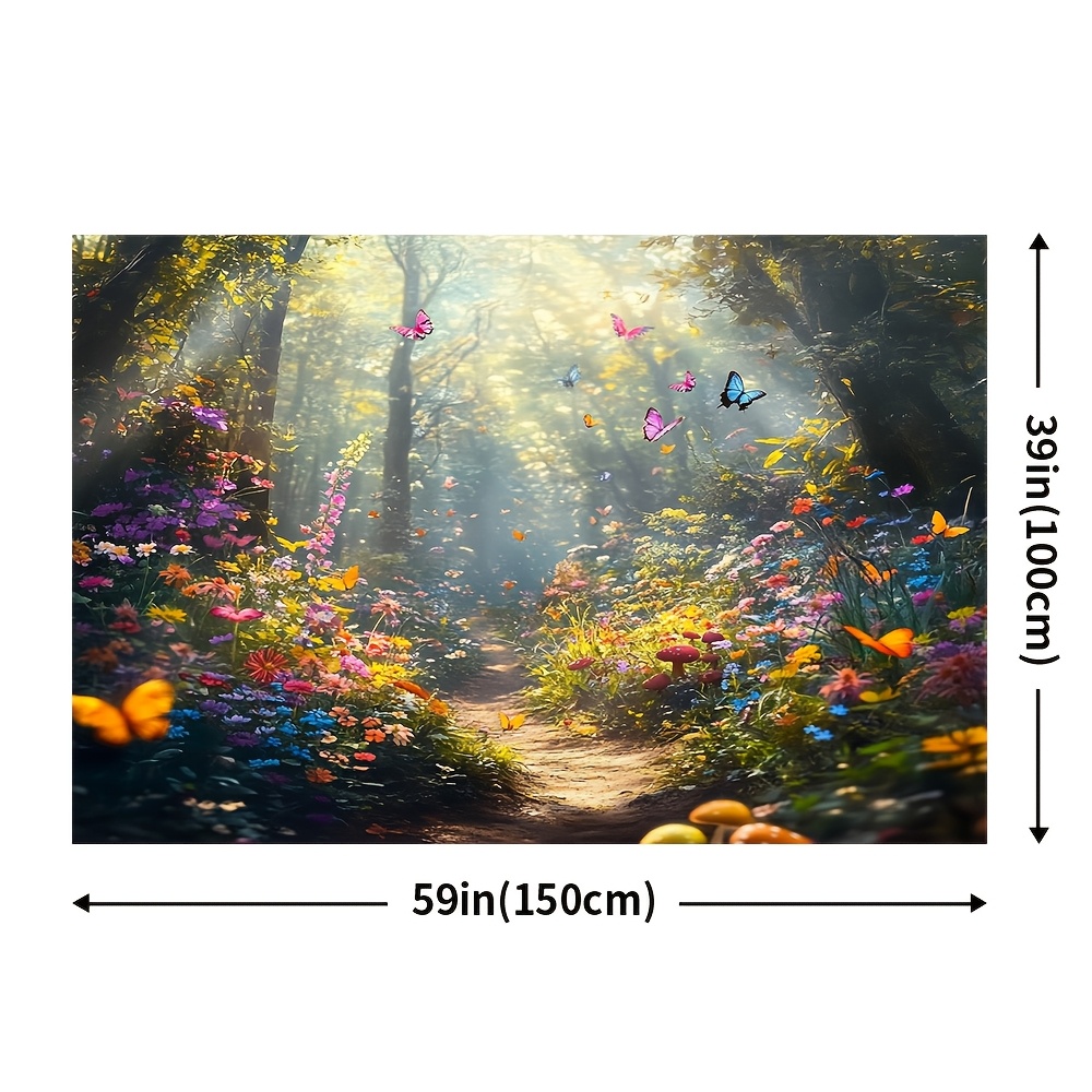 Großer Wandteppich „Verzauberter Wald und Schmetterling“, 1-teilig, strapazierfähiges Polyester, mit praktischen Aufhängelöchern, märchenhafte Szene, Dekoration für alle Jahreszeiten und Feste_voghion.com