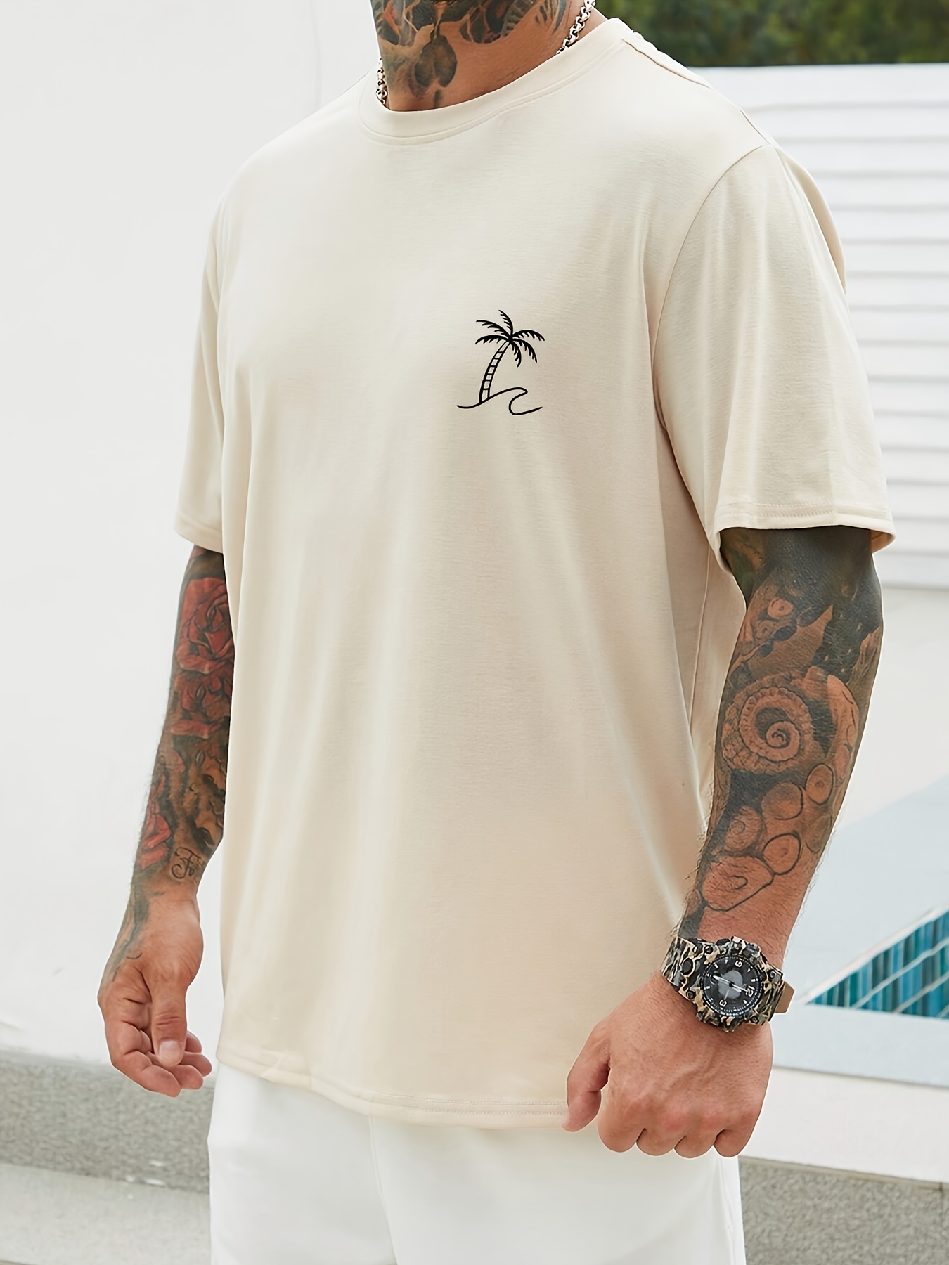 T-shirt estiva da uomo taglie forti in puro cotone, casual, comoda e dalla vestibilità ampia._voghion.com