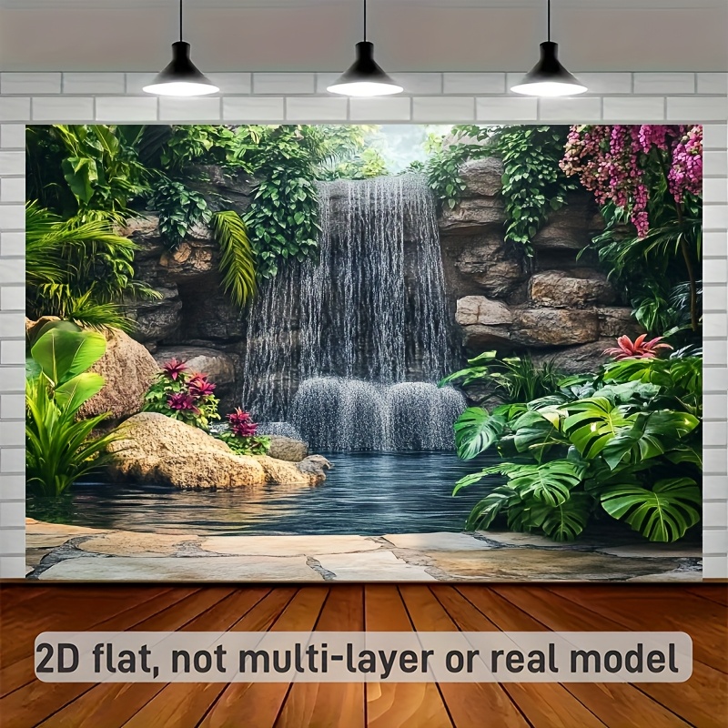 Üppiges Garten-Wasserfall-Design, 2D-Wandteppich aus Polyester, 1 Stück, vielseitige Partydekoration, kein Stromanschluss erforderlich, für Wohnzimmer, Schlafzimmer, Büro und Außenbereich_voghion.com