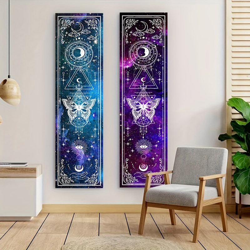 Blue & Purple Butterfly Tapestry - Sun And Moon Vertical Wall Hanging For Living Room, Bedroom, Office Decor | Gothic Witchy Aesthetic Home Decoration_voghion.com
