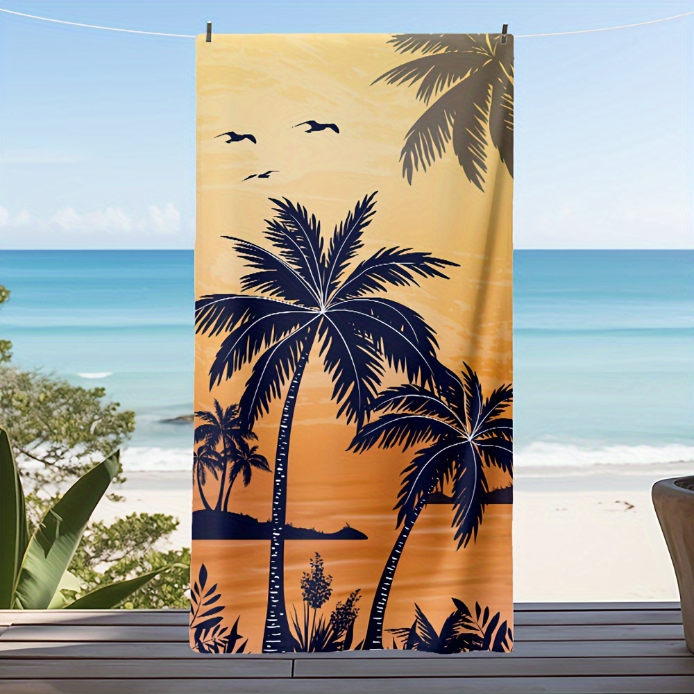 1 pezzo, morbido e assorbente telo mare con motivo a palma, telo da campeggio, accessorio essenziale per la spiaggia estiva_voghion.com