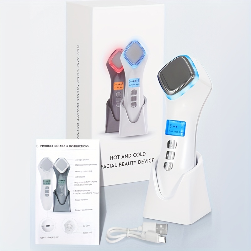[Rechargeable Massager] Rechargeable Hot Cold Massager Portable LED Display Cleansing And Massaging With USB Charging,_voghion.com