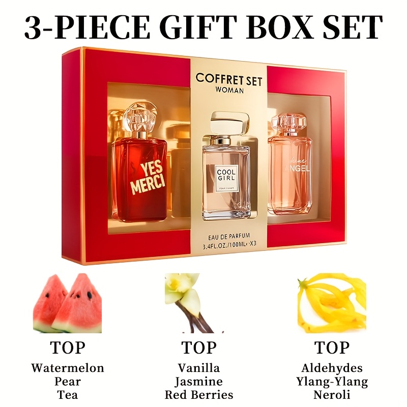 3-teiliges Set, Eau de Parfum Spray für Damen in Geschenkbox, langanhaltender Duft, 3 verschiedene Duftrichtungen, perfekt für die Feiertage_voghion.com