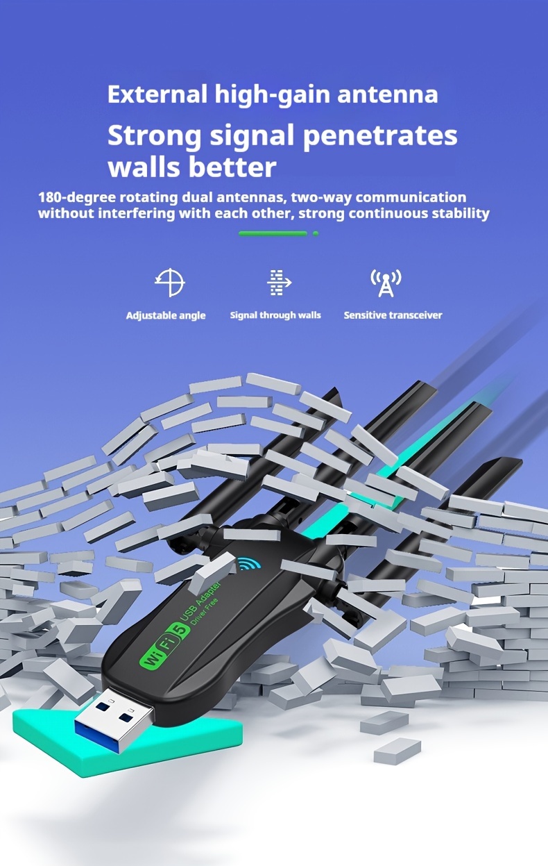Wireless Network Card, 1300M, Dual-Band Concurrent 5.8G/2.4G, High-Speed Internet, Stable Connection, No Drivers Needed,_voghion.com