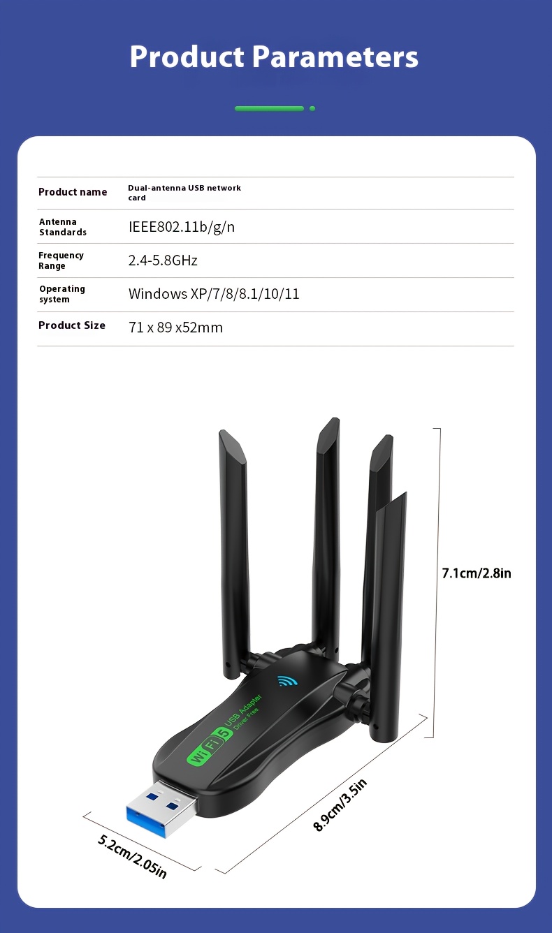 Wireless Network Card, 1300M, Dual-Band Concurrent 5.8G/2.4G, High-Speed Internet, Stable Connection, No Drivers Needed,_voghion.com