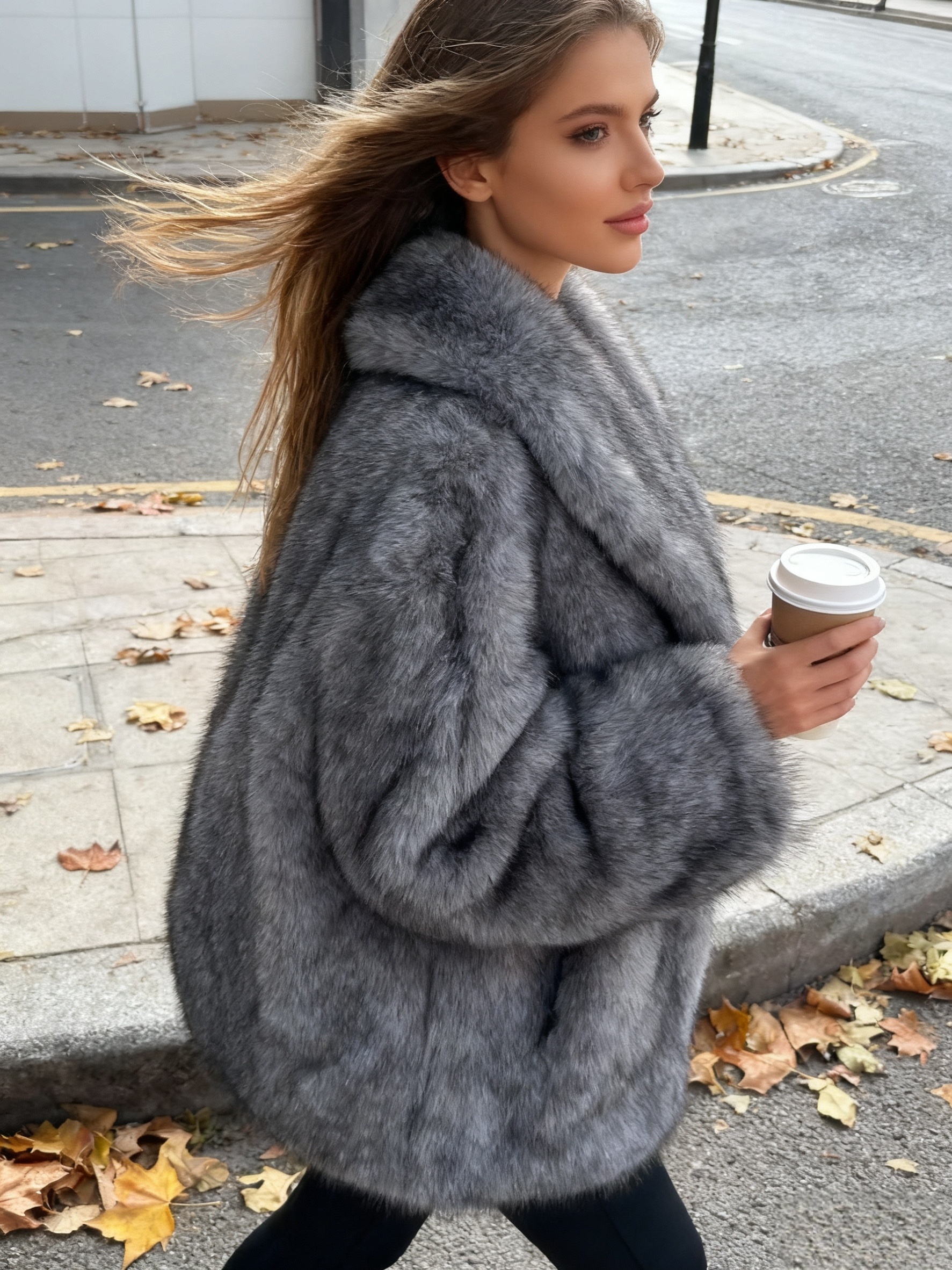 Cappotto invernale da donna taglie forti - Elegante giacca con scollo rotondo foderata in pelliccia, caldo capospalla in tinta unita per l'autunno inverno._voghion.com