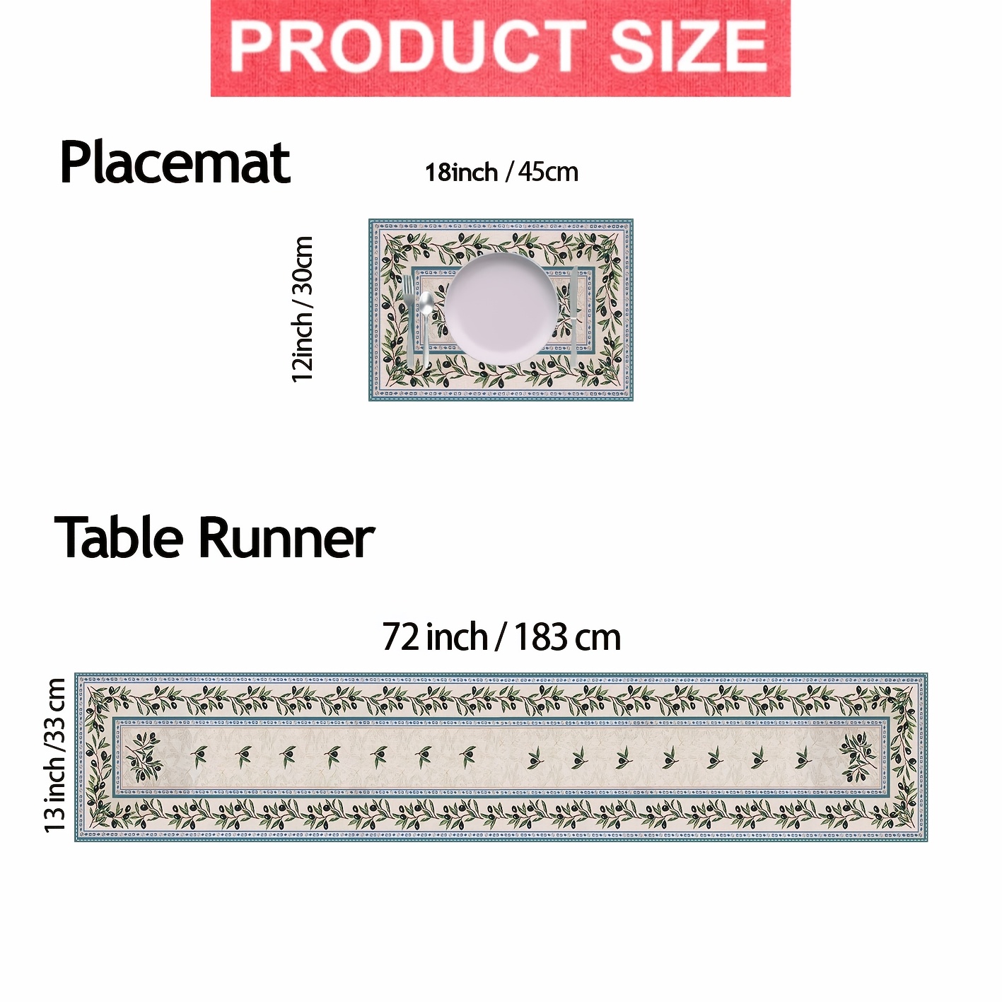 5/7pcs Olive Branch Vintage Art Pattern Table Runner And Placemats Set, Suitable For Kitchen Dining Tables And Home Decor_voghion.com