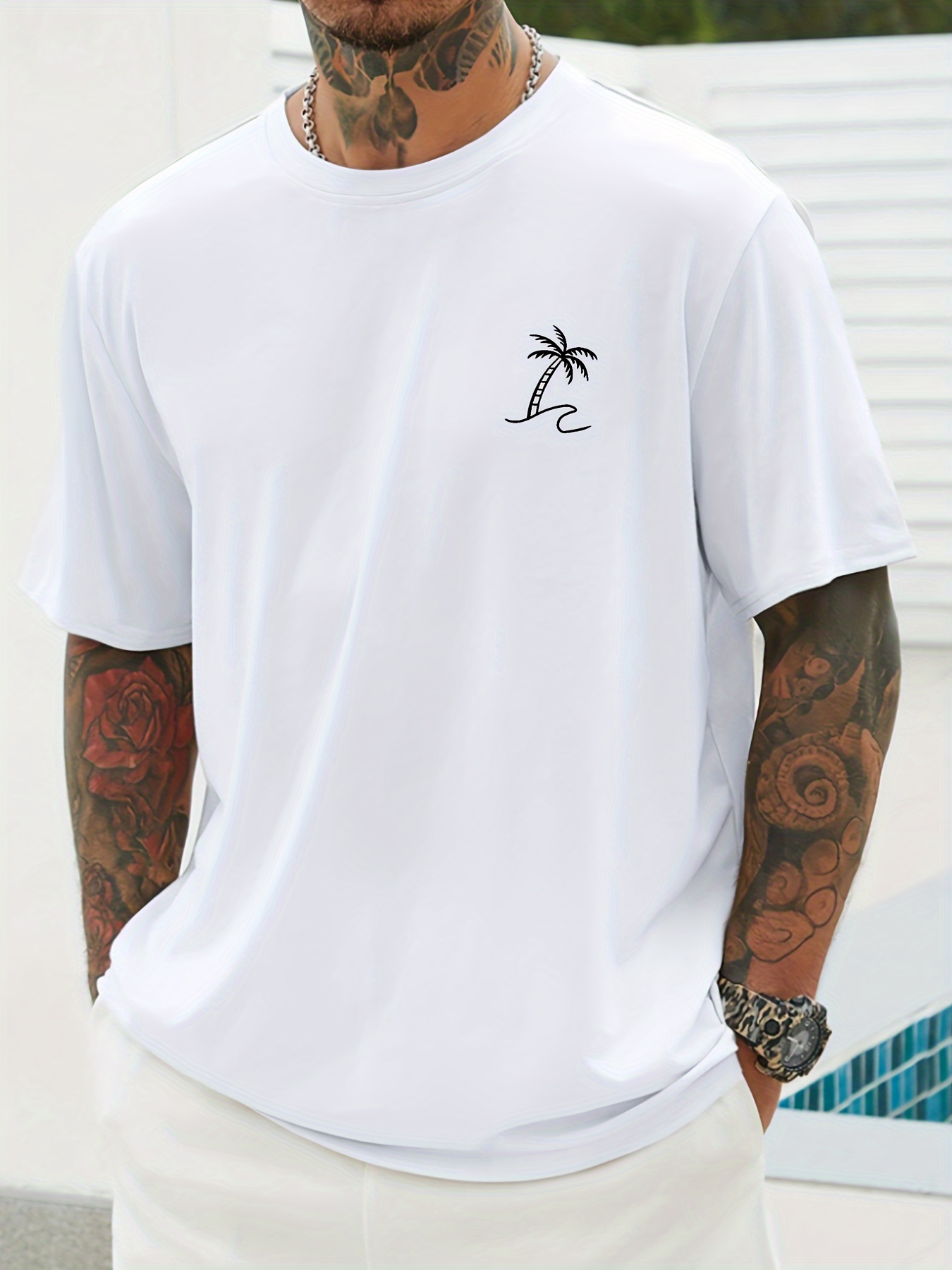 T-shirt estiva da uomo taglie forti in puro cotone, casual, comoda e dalla vestibilità ampia._voghion.com